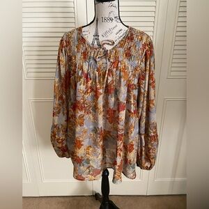 Maurices sheer fall autumn leaves gold metallic lurex blouse 3X